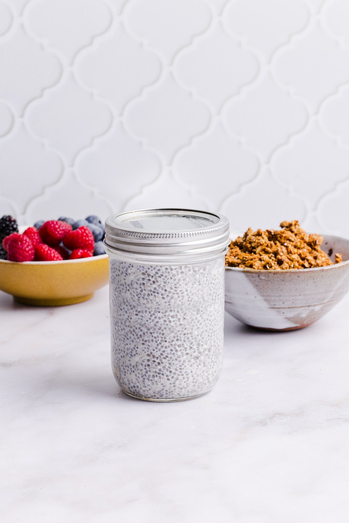 Chia pudding thickened in a glass jar