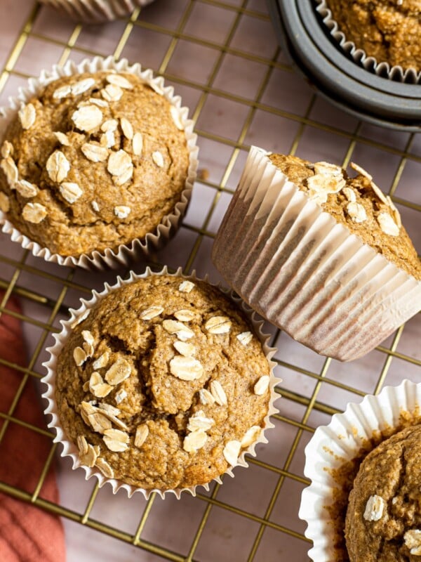 blender banana oatmeal muffins on a wire rack