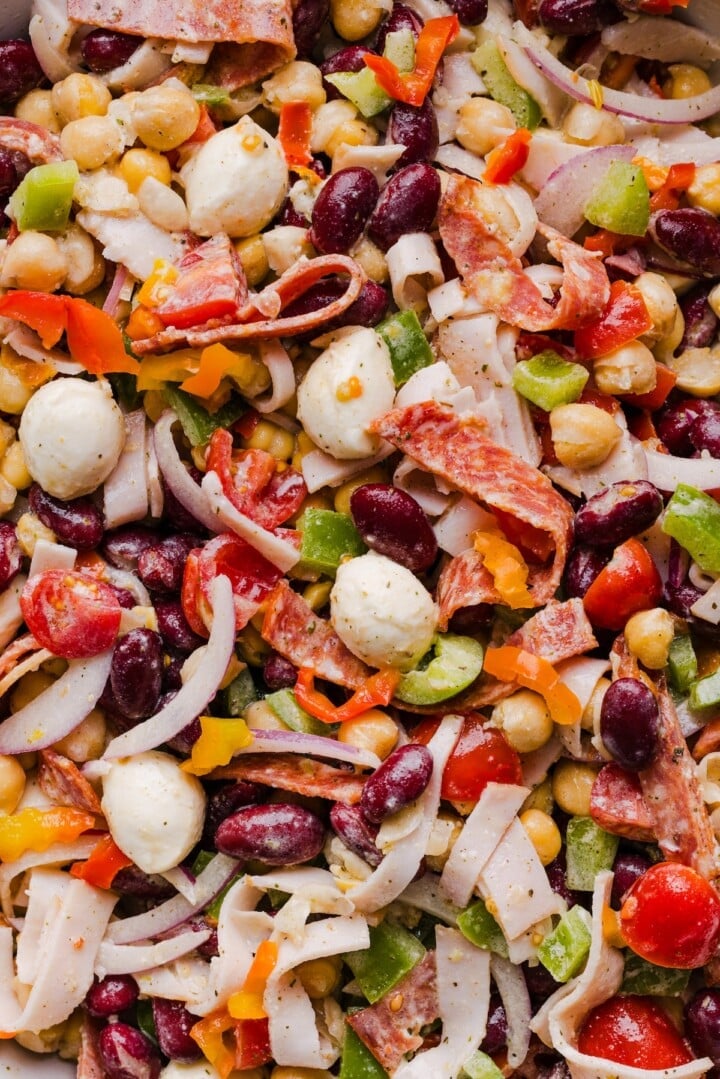 Italian grinder dense bean salad tossed together.