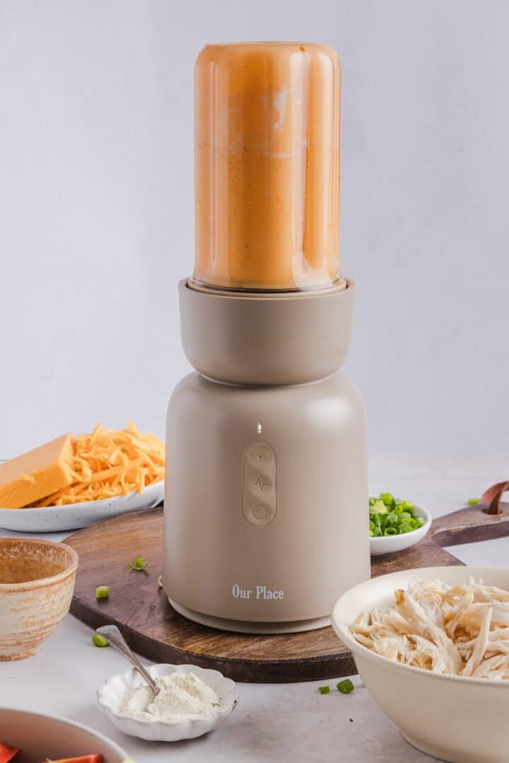 Cottage cheese and buffalo sauce blended smooth.