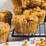 Banana cottage cheese muffins on a wire cooling rack