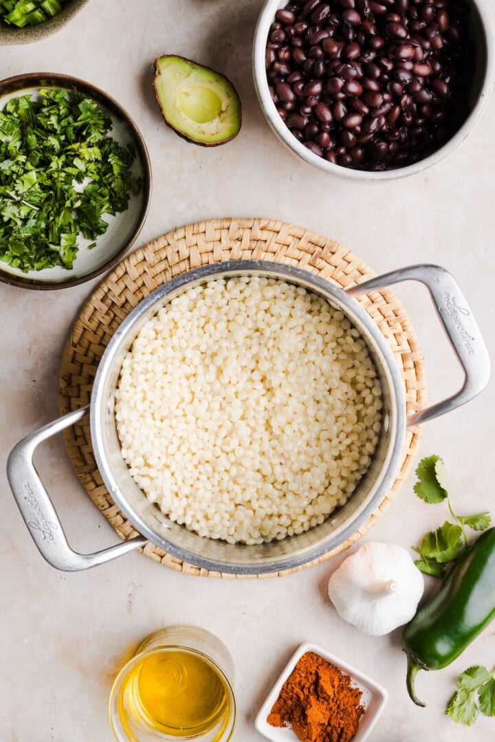 Couscous cooked in a small pot