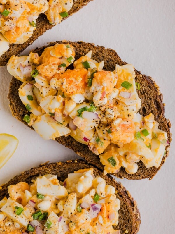 Close-up photo of cottage cheese egg salad on toast