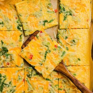 Sheet tray with sheet pan eggs cut into squares