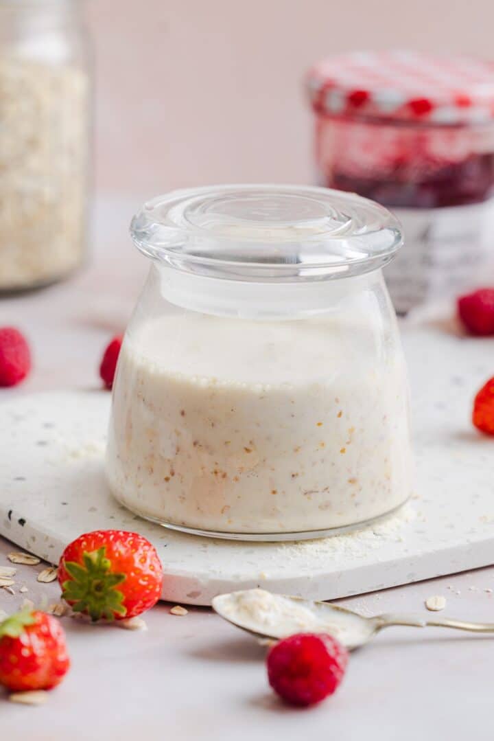 Overnight oats base combined in a jar.
