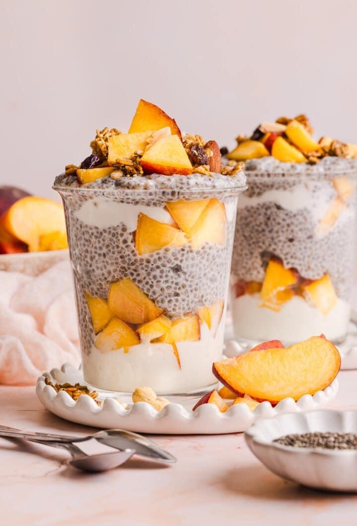 Peach chia pudding in jars.