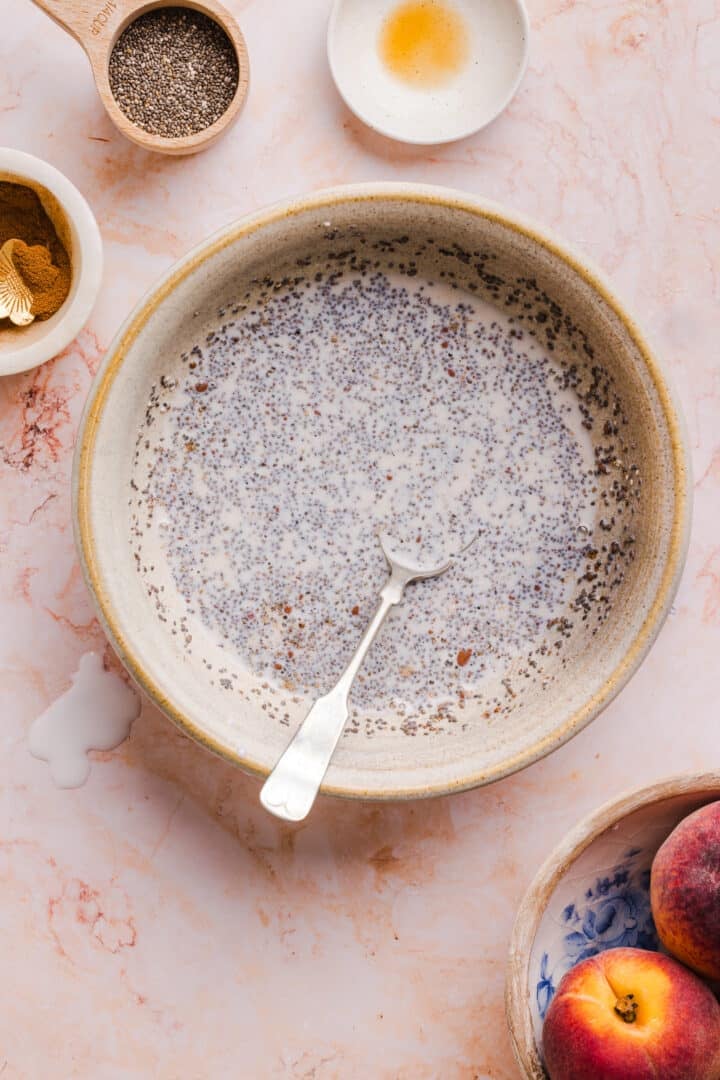Chia seed base whisked in a bowl.