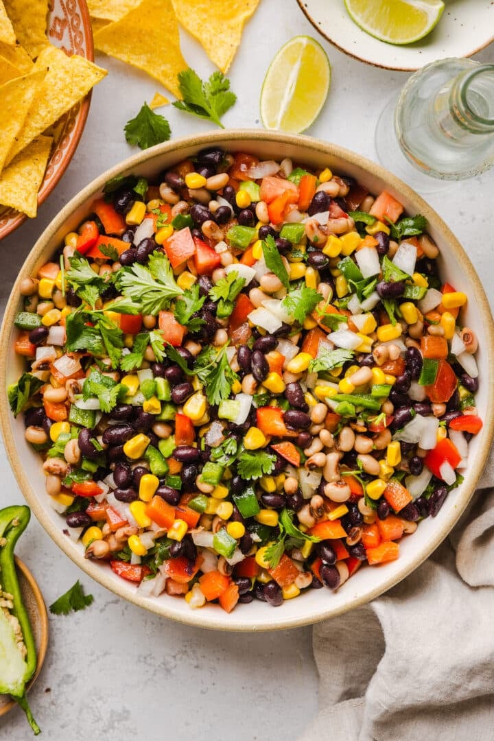 Birdseye of cowboy caviar in a bowl.