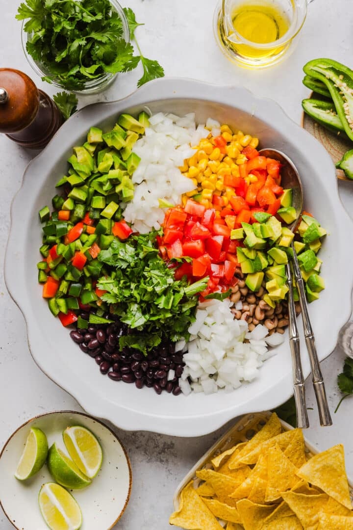 Ingredients for cowboy caviar in a bowl.