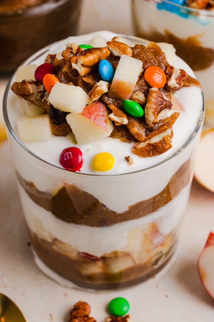 Caramel apple jar layered with yogurt and date caramel.